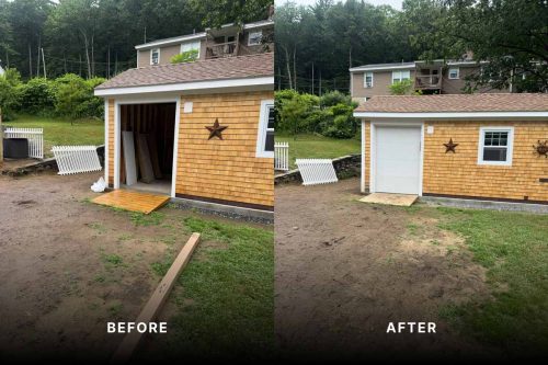 Before and after photos showing new garage door installation from Suppa  Sons Overhead Doors