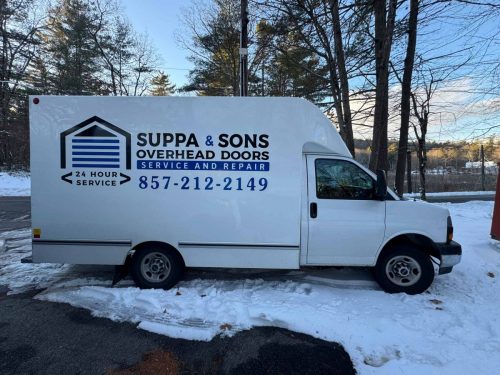 Truck with the Suppa  Sons Overhead Doors logo